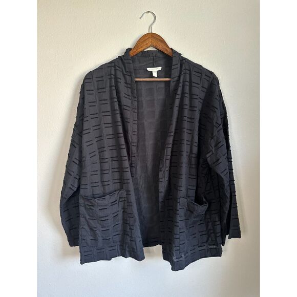 EILEEN FISHER WOMAN Black Organic Cotton Shadow Square Kimono Jacket Size 2XL - Picture 8 of 11